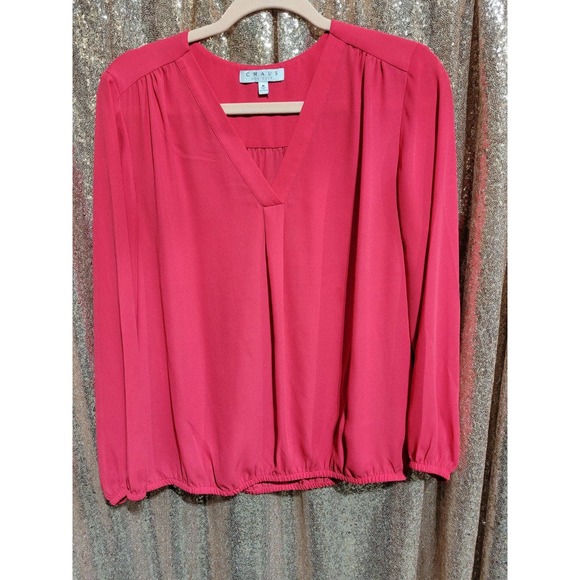 Chaus New York Red Flowy Blouse. Size Medium. Red. Elastic gathered hem - Picture 1 of 7